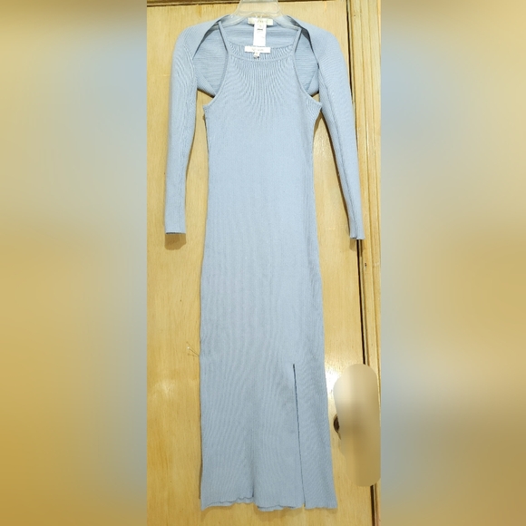 NWT Anthropologie Flat White 2Pc Ribbed Sweater Dress XS Blue Grey Retails $180 - Picture 4 of 16